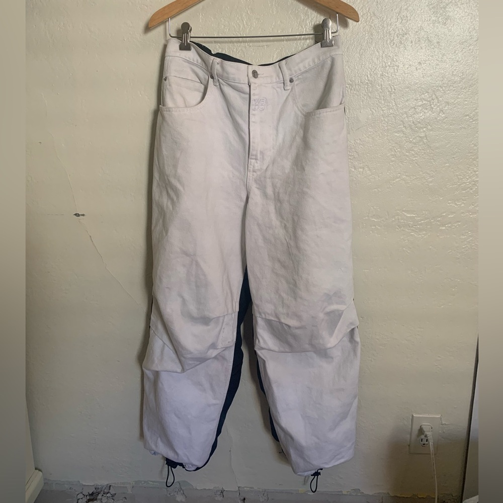 Alexander Wang Black and White Parachute and Denim Blocked Pants 28